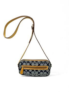 Vintage Coach Y2K Blue Signature Canvas Mini Baguette Shoulder Bag K1J-6073